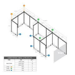 GOF 3 Person Separate Workstation Cubicle (6'D x 21'W x 5'H -W)