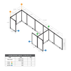 GOF 3 Person Workstation Cubicle (6'D  x 21'W x 5'H)