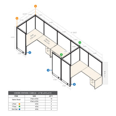 GOF 3 Person Workstation Cubicle (6'D  x 21'W x 6'H)