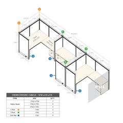 GOF 3 Person Separate Workstation Cubicle (6'D x 18'W x 5'H -W)