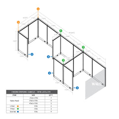 GOF 3 Person Separate Workstation Cubicle (C-6'D x 18'W x 5'H -W)