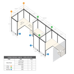 GOF 3 Person Separate Workstation Cubicle (6'D x 18'W x 6'H -W)
