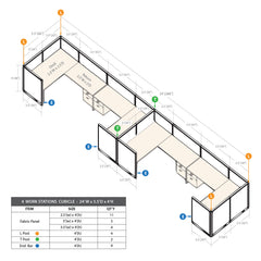 GOF 4 Person Workstation Cubicle (5.5'D  x 24'W x 4'H)