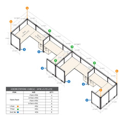 GOF 4 Person Separate Workstation Cubicle (5.5'D x 24'W x 4'H -W)