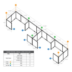 GOF 4 Person Separate Workstation Cubicle (5.5'D x 24'W x 4'H -W)