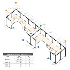 GOF 4 Person Workstation Cubicle (5.5'D  x 24'W x 5'H)
