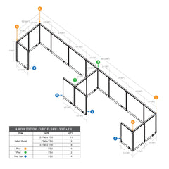 GOF 4 Person Workstation Cubicle (5.5'D  x 24'W x 5'H)