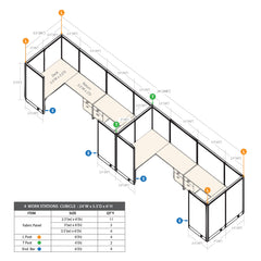 GOF 4 Person Workstation Cubicle (5.5'D  x 24'W x 6'H)