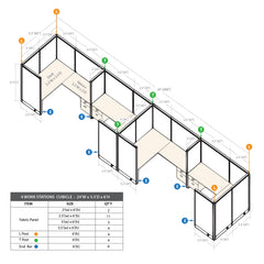 GOF 4 Person Separate Workstation Cubicle (5.5'D x 24'W x 6'H -W)