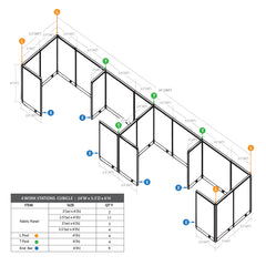 GOF 4 Person Separate Workstation Cubicle (5.5'D x 24'W x 6'H -W)