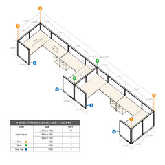 GOF 4 Person Workstation Cubicle (5.5'D  x 26'W x 4'H)