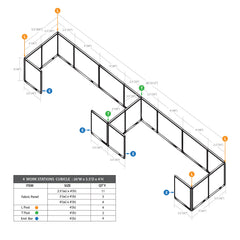 GOF 4 Person Workstation Cubicle (5.5'D  x 26'W x 4'H)