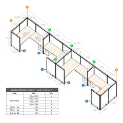 GOF 4 Person Separate Workstation Cubicle (5.5'D x 26'W x 5'H -W)
