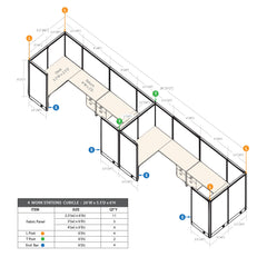 GOF 4 Person Workstation Cubicle (5.5'D  x 26'W x 6'H)