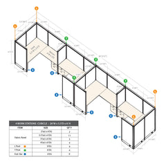 GOF 4 Person Separate Workstation Cubicle (5.5'D x 26'W x 6'H -W)