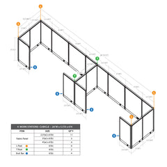 GOF 4 Person Workstation Cubicle (5.5'D  x 26'W x 6'H)
