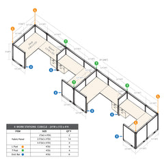 GOF 4 Person Separate Workstation Cubicle (5'D x 24'W x 4'H -W)
