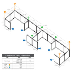 GOF 4 Person Separate Workstation Cubicle (5'D x 24'W x 4'H -W)