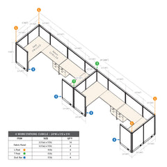 GOF 4 Person Workstation Cubicle (5'D  x 24'W x 5'H)