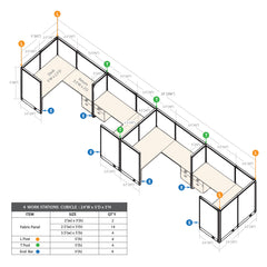 GOF 4 Person Separate Workstation Cubicle (5'D x 24'W x 5'H -W)