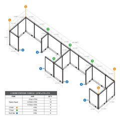 GOF 4 Person Separate Workstation Cubicle (5'D x 24'W x 5'H -W)