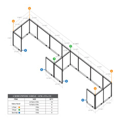 GOF 4 Person Workstation Cubicle (5'D  x 24'W x 5'H)