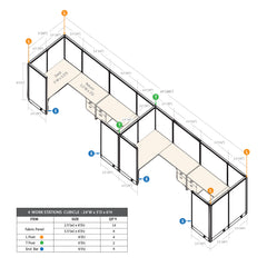 GOF 4 Person Workstation Cubicle (5'D  x 24'W x 6'H)