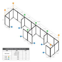 GOF 4 Person Separate Workstation Cubicle (5'D x 24'W x 6'H -W)