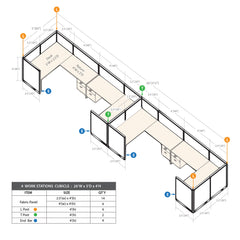 GOF 4 Person Workstation Cubicle (5'D  x 26'W x 4'H)