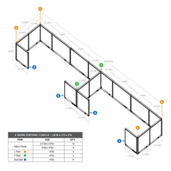 GOF 4 Person Workstation Cubicle (5'D  x 26'W x 4'H)