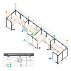 GOF 4 Person Separate Workstation Cubicle (5'D x 26'W x 5'H -W)