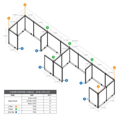 GOF 4 Person Separate Workstation Cubicle (5'D x 26'W x 5'H -W)