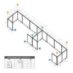 GOF 4 Person Workstation Cubicle (5'D  x 26'W x 5'H)