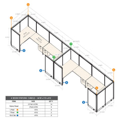 GOF 4 Person Workstation Cubicle (5'D  x 26'W x 6'H)
