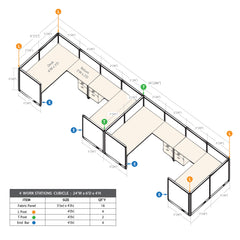 GOF 4 Person Workstation Cubicle (6'D  x 24'W x 4'H)