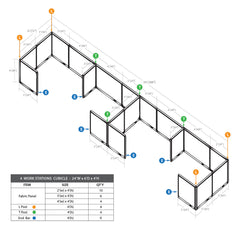 GOF 4 Person Separate Workstation Cubicle (C-6'D x 24'W x 4'H -W)