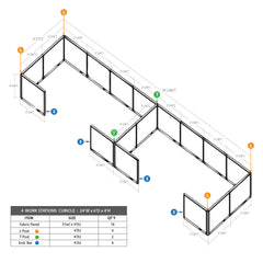 GOF 4 Person Workstation Cubicle (6'D  x 24'W x 4'H)