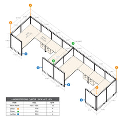 GOF 4 Person Workstation Cubicle (6'D  x 24'W x 5'H)