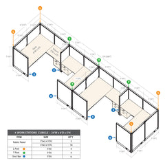 GOF 4 Person Separate Workstation Cubicle (6'D x 24'W x 5'H -W)