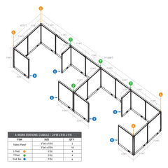 GOF 4 Person Separate Workstation Cubicle (6'D x 24'W x 5'H -W)