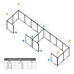 GOF 4 Person Workstation Cubicle (6'D  x 24'W x 5'H)