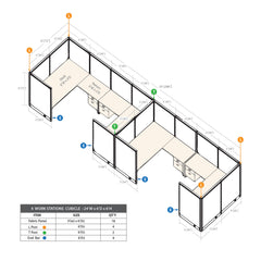 GOF 4 Person Workstation Cubicle (6'D  x 24'W x 6'H)