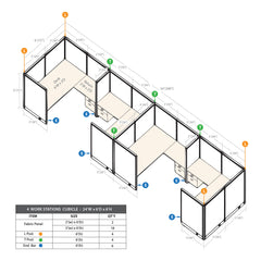 GOF 4 Person Separate Workstation Cubicle (6'D x 24'W x 6'H -W)