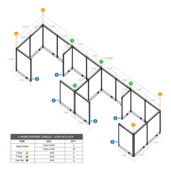 GOF 4 Person Separate Workstation Cubicle (6'D x 24'W x 6'H -W)