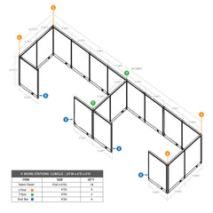 GOF 4 Person Workstation Cubicle (6'D  x 24'W x 6'H)