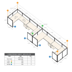 GOF 4 Person Workstation Cubicle (6'D  x 28'W x 4'H)