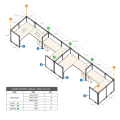 GOF 4 Person Separate Workstation Cubicle (6'D x 28'W x 4'H -W)