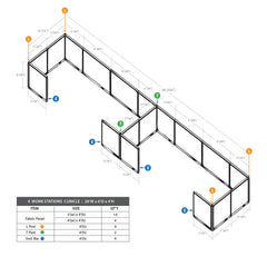 GOF 4 Person Workstation Cubicle (6'D  x 28'W x 4'H)