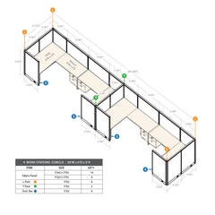 GOF 4 Person Workstation Cubicle (6'D  x 28'W x 6'H)
