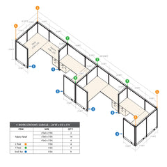 GOF 4 Person Separate Workstation Cubicle (6'D x 28'W x 5'H -W)